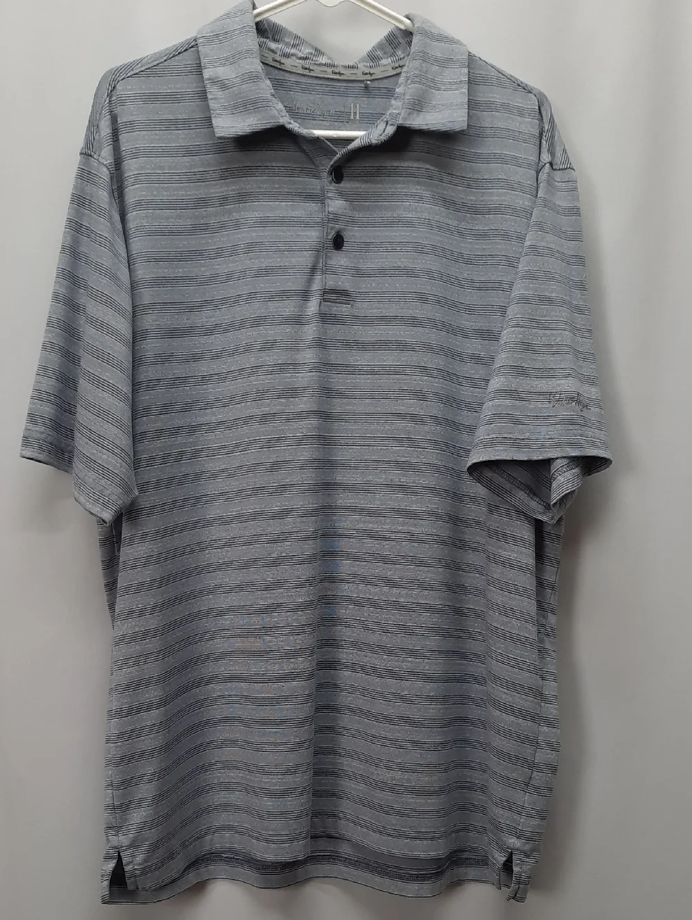 Walter Hagen Golf Polo Shirt Men's XL Gray Blue Striped Performance Short Sleeve - Picture 1 of 9